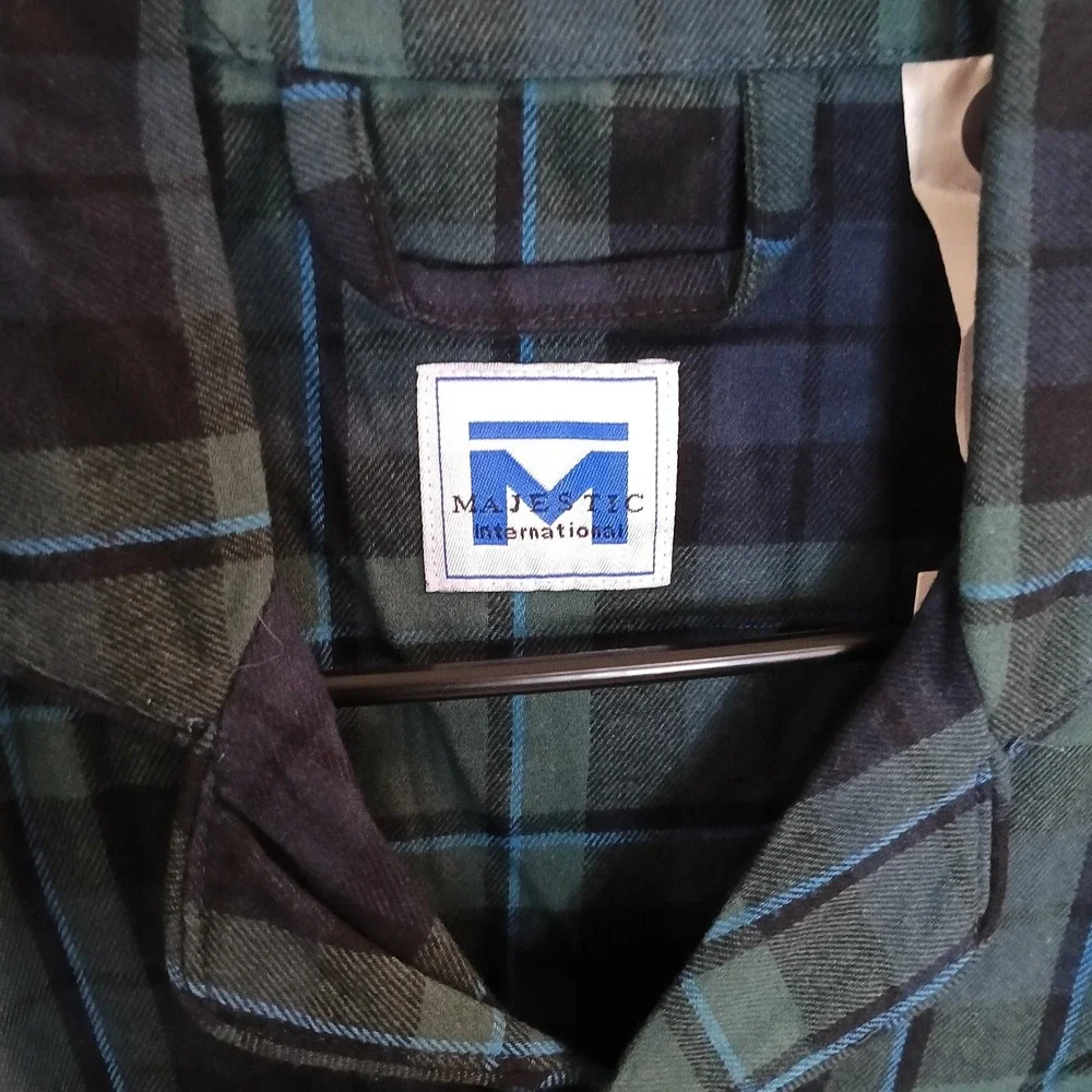 Majestic International Plaid Cotton Pajama Set Men's M Green Blue Lounge Sleep